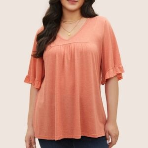NWT 4X 26W Ruffle Trim Flounce Sleeve Tee Coral BLOOMCHIC